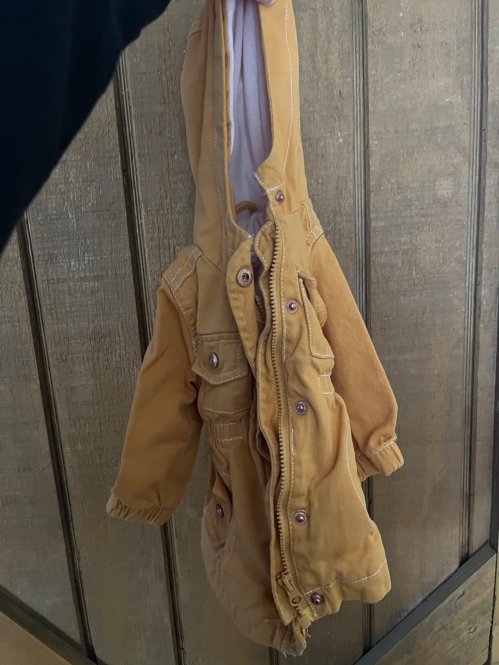 Nannette Two-Tone Baby Hooded Jacket in Pale Pink & Mustard